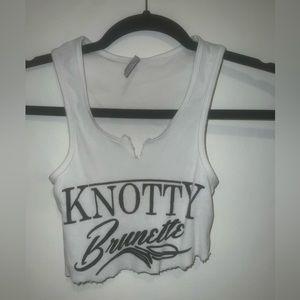 Knotty Brunette White Crop Tank Top